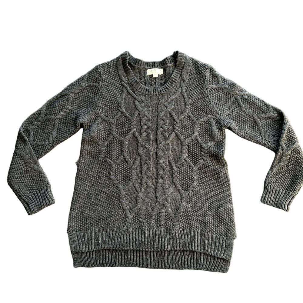 SzL Pink Rose Charcoal Grey Crew Beck Cable Knit Sweater VGUC
